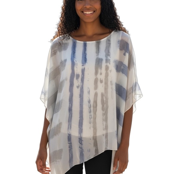 SHAN Women's Blue and Gray Striped Blouse Sz.M - Picture 1 of 4
